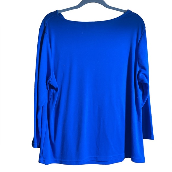 Bob Mackie’s Drape Neck Bracelet Sleeve Knit Top In Royal Blue. Size 1X. - Picture 12 of 12
